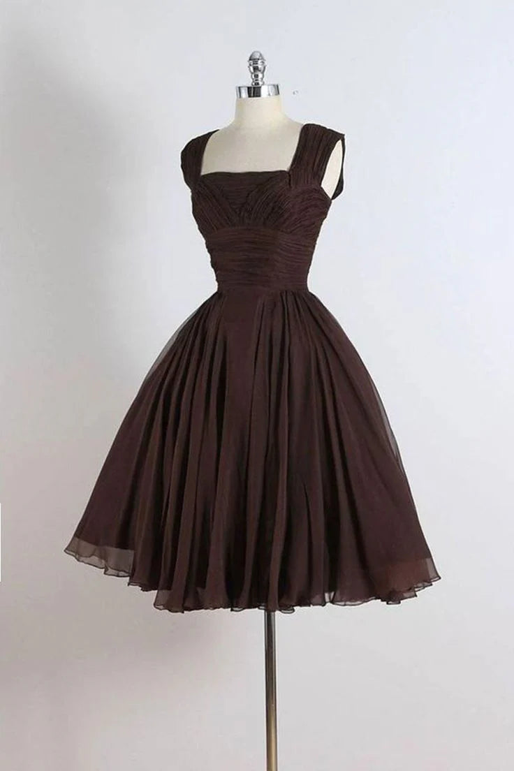 Unique chiffon retro short dark brown prom dress