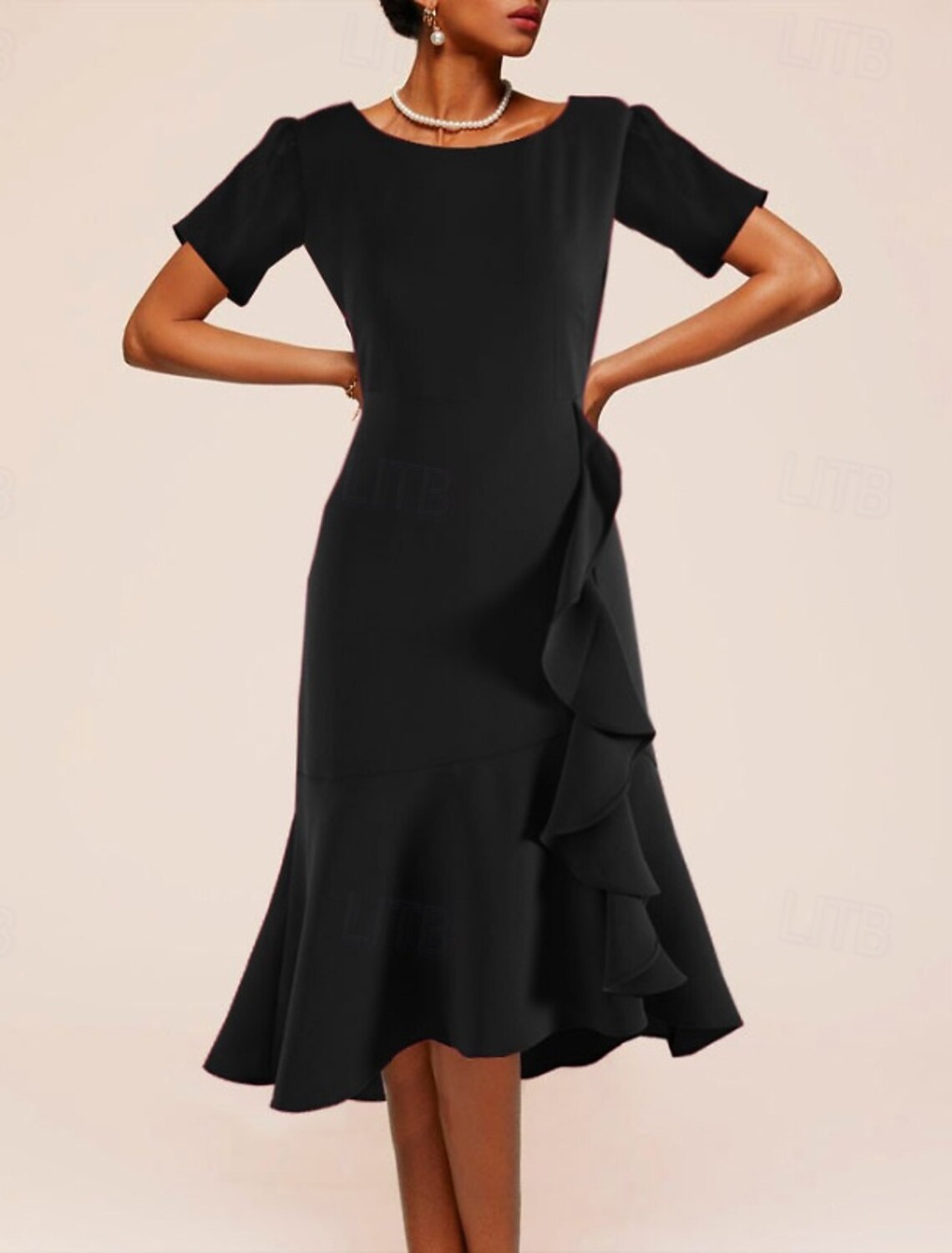 Women's Midi Dress Prom Dress Party Dress Peplum Dresses Fashion Party Evening Party Regular Fit Plain Short Sleeve Crew Neck Black Wine Summer