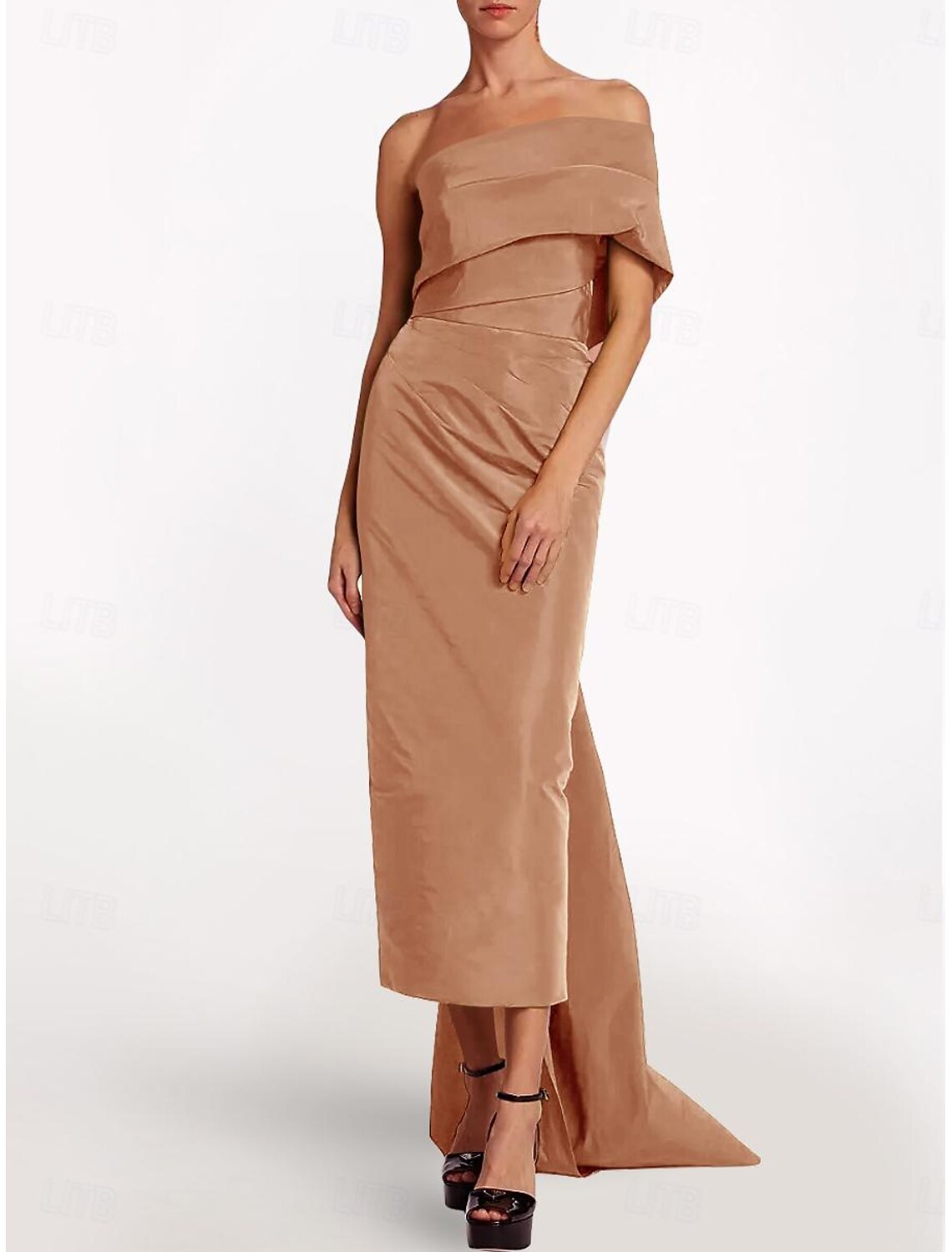 Sheath Evening Gown Elegant Dress Beach Wedding Formal Prom Sweep / Brush Train Sleeveless One Shoulder Taffeta Backless with Bow(s) Strappy Masquerade Dress