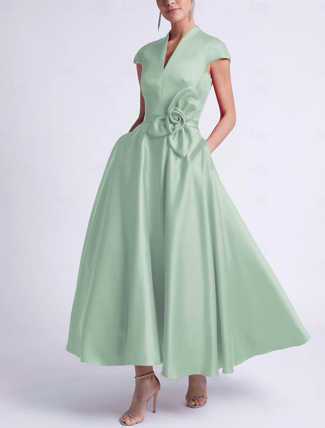 Beach Wedding A-Line Cocktail Dresses Elegant Dress Party Tea Length Sleeveless V Neck Pocket Satin with Bow(s) Derby Dresses