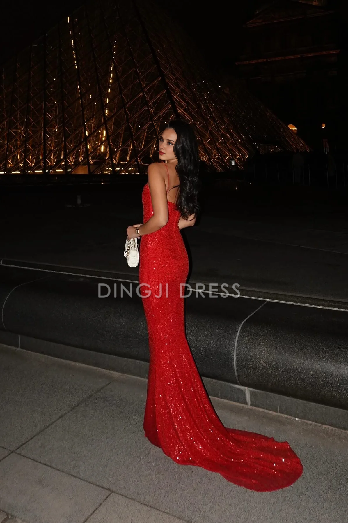 DingJiDress Sparkly Mermaid Spaghetti Straps Backless Sequins Long Charming Prom Dress