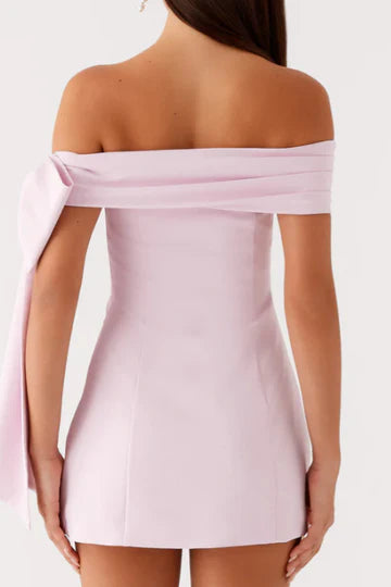 Off-Shoulder Satin Short Homecoming Cocktail Dress with Bow