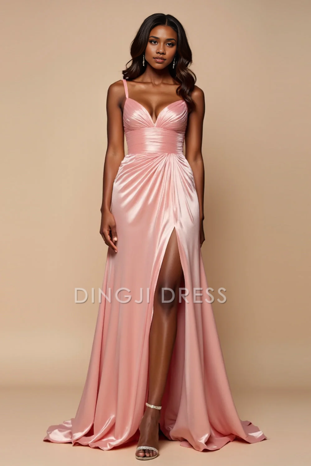 DingJiDress High Quality Dress Elegant A Line Spaghetti Strap Sweetheart Ruched With Slit Long Prom Dress