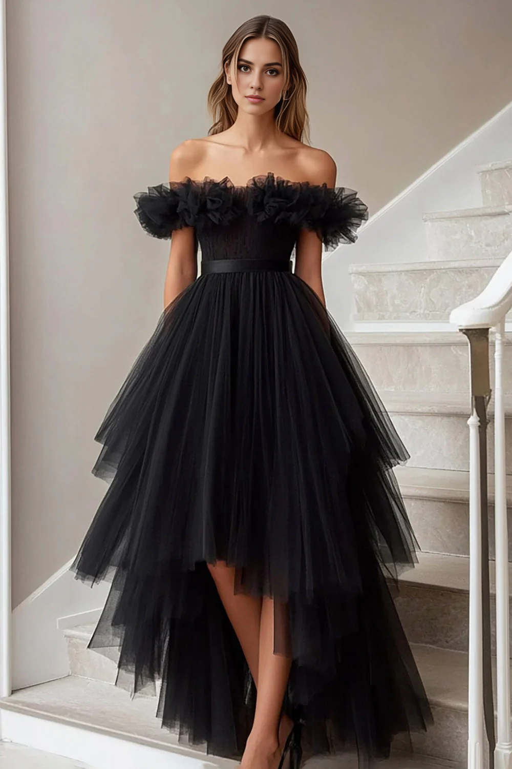 DingJiDress High Quality Dress Exquisite A Line Off The Shoulder Pleated High-Low Elegant Prom Dress