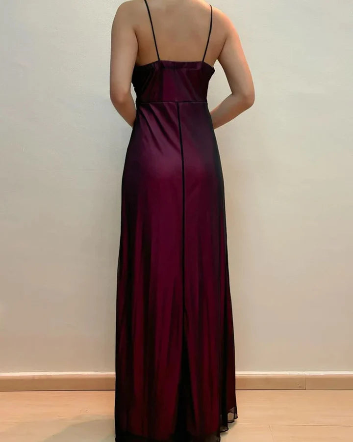 V Neck A Line Vintage Long Prom DressRuffle Evening Party Dress