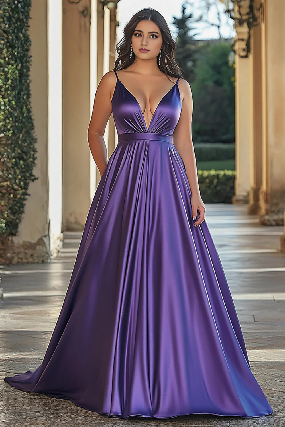 DingJiDress High Quality Dress Elegant A Line Deep V-Neck Spaghetti Strap Satin Long Prom Dress