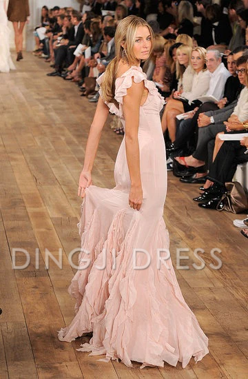 DingJiDress Mermaid V Neck Ruffle Long Elegant Fashion Prom Dress