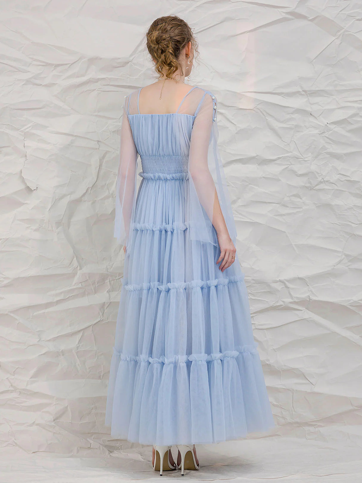Blue tulle tea length prom dress blue tulle formal evening dress