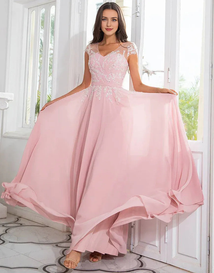 Pink Beaded Chiffon Mother of the Bride Dress