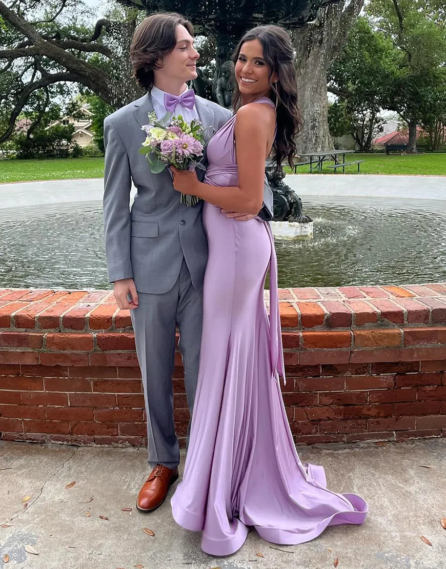 Simple and stylish long suspender bow mermaid dance dress