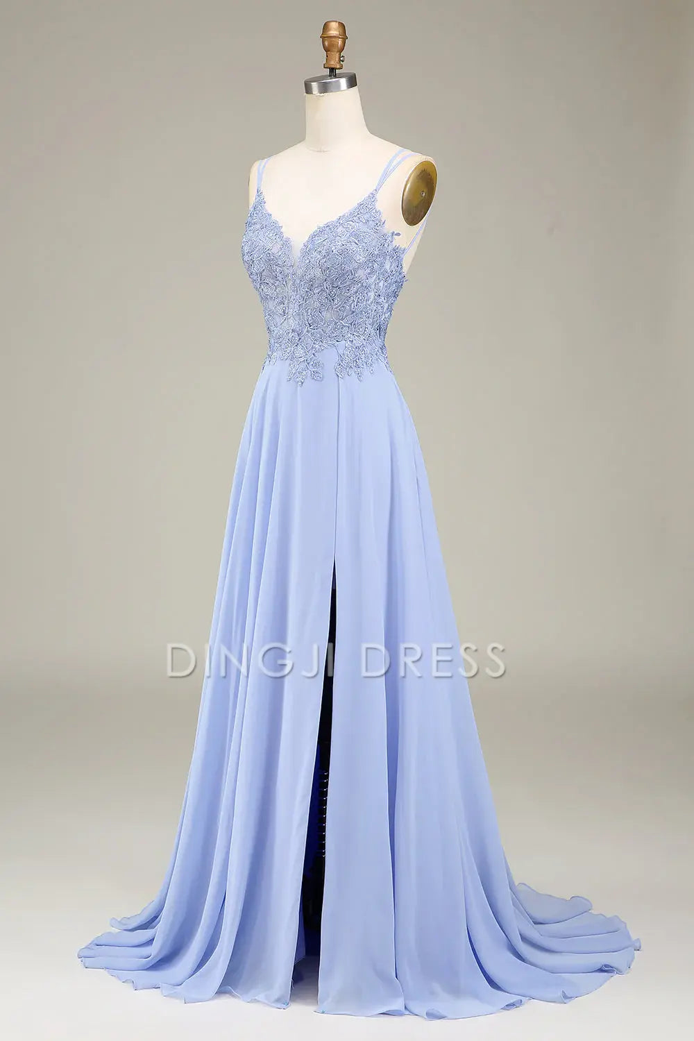 DingJiDress High Quality Dress A-Line Spaghetti Strap Backless Side Fork With Appliques Long Prom Dress
