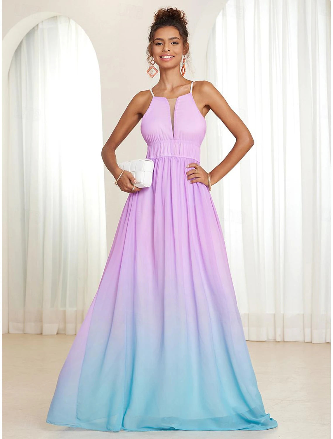 Women's Midi Dress Chiffon Dress Swing Dress Sundress Elegant Dress Elegant Bohemia Tropical Wedding Party Wedding Guest Regular Fit Ombre Sleeveless V Neck Sky Blue Summer