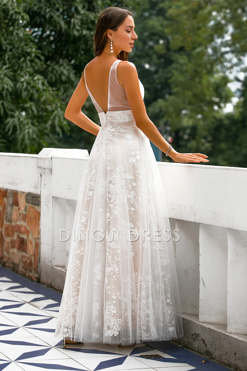 DingJiDress High Quality Dress Evening Dress A Line Sleeveless V Neck Flower Backless Fashion Long Prom Dress