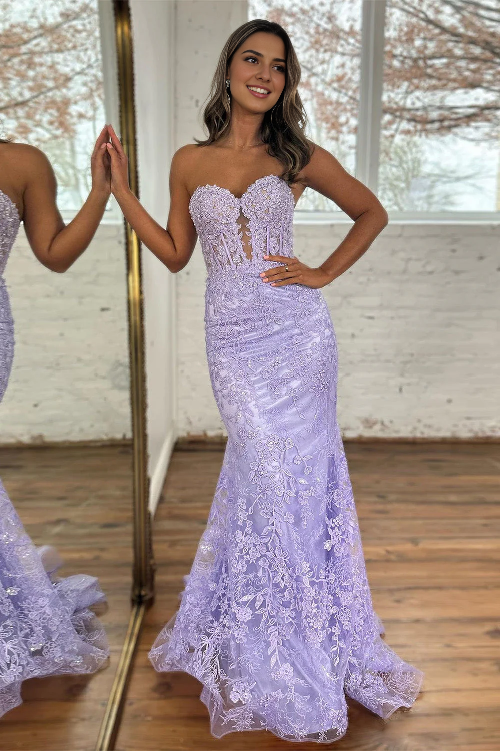 DingJiDress Charming Mermaid Sweetheart Backless Corset With Appliques Elegant Prom Dress