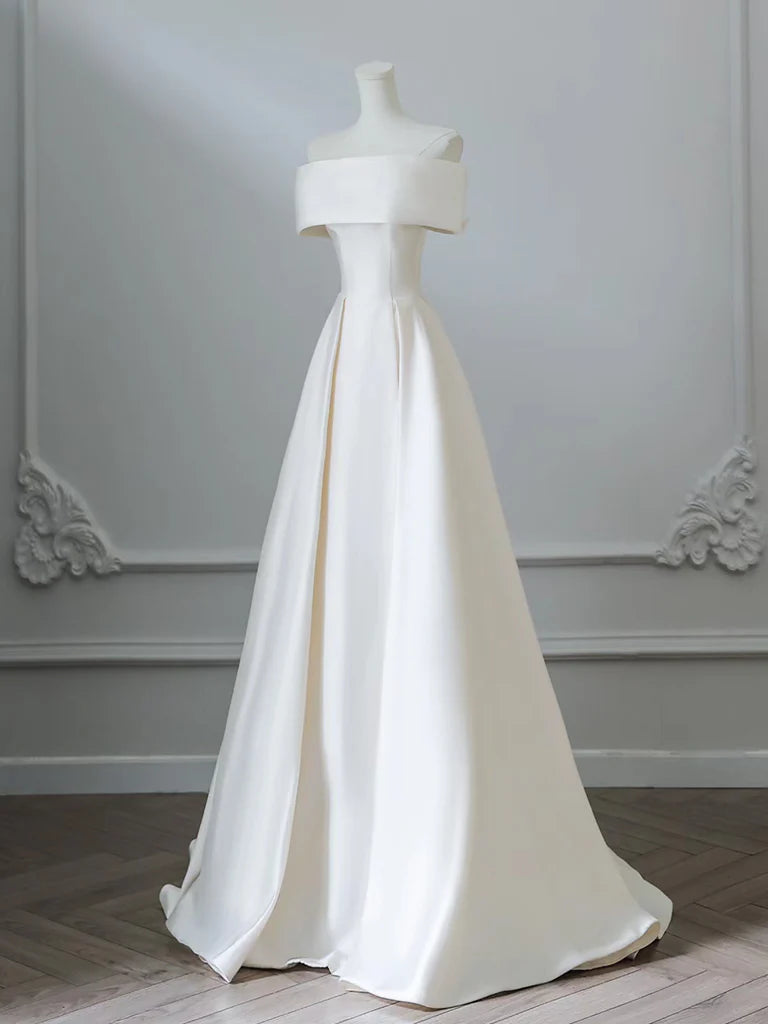 A-Line Satin Light Champagne Long Prom Dress Light Champagne Formal Dress