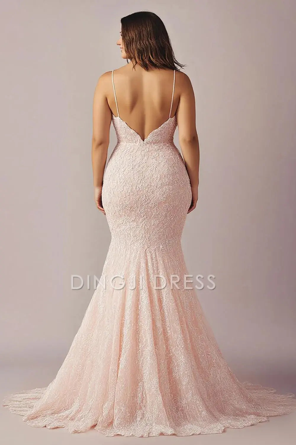 DingJiDress High Quality Dress Charming Mermaid Lace Spaghetti Straps Backless Long With Slit Prom Dress