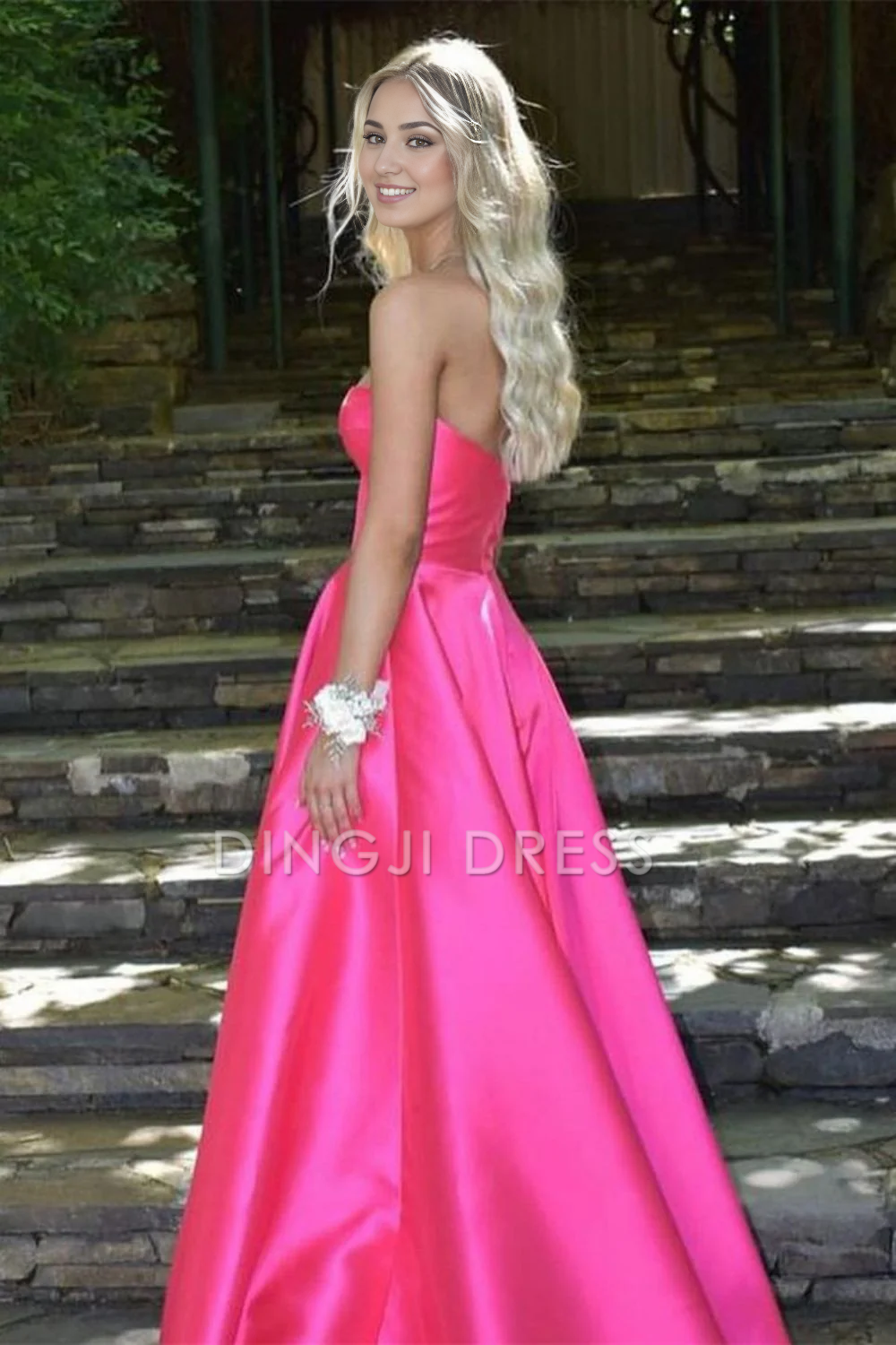 DingJiDress Elegant A Line Strapless Sweetheart Long with Split Front Prom Dress