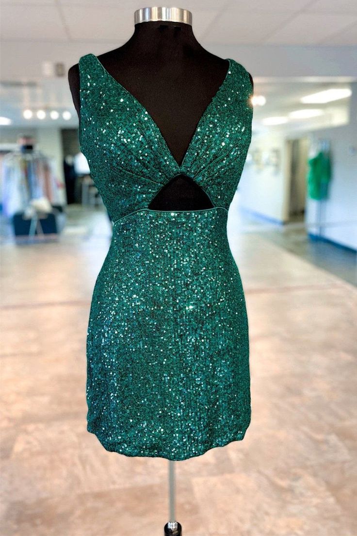 V-Neck Sequin Cutout Short Homecoming Dress