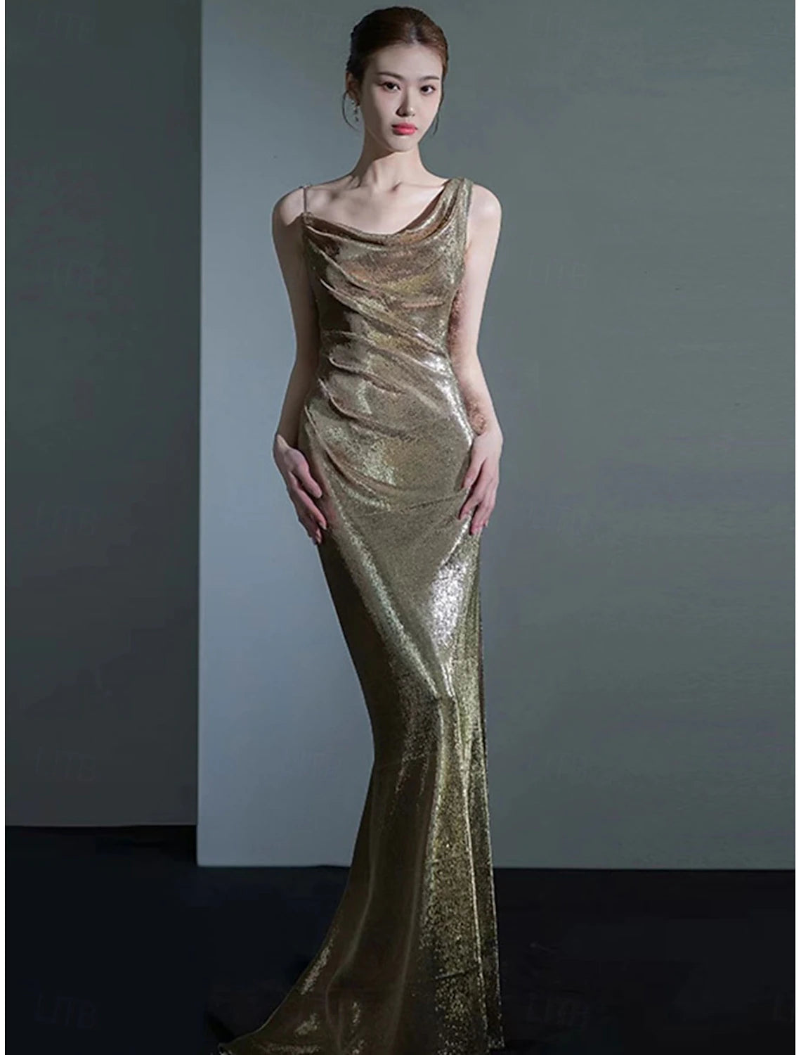 Mermaid / Trumpet Quinceanera Dresses Prom Dress Wedding Guest Floor Length Sleeveless Cowl Neck Polyester Backless