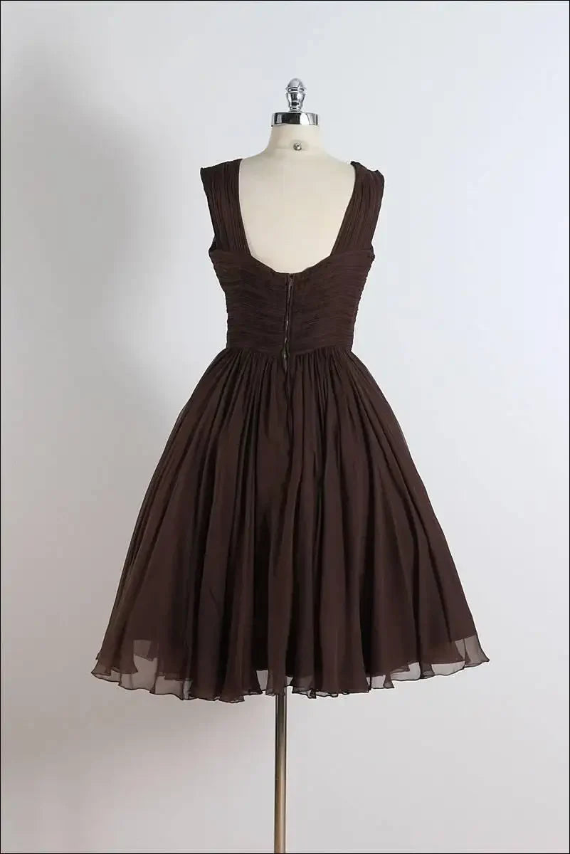 Unique chiffon retro short dark brown prom dress