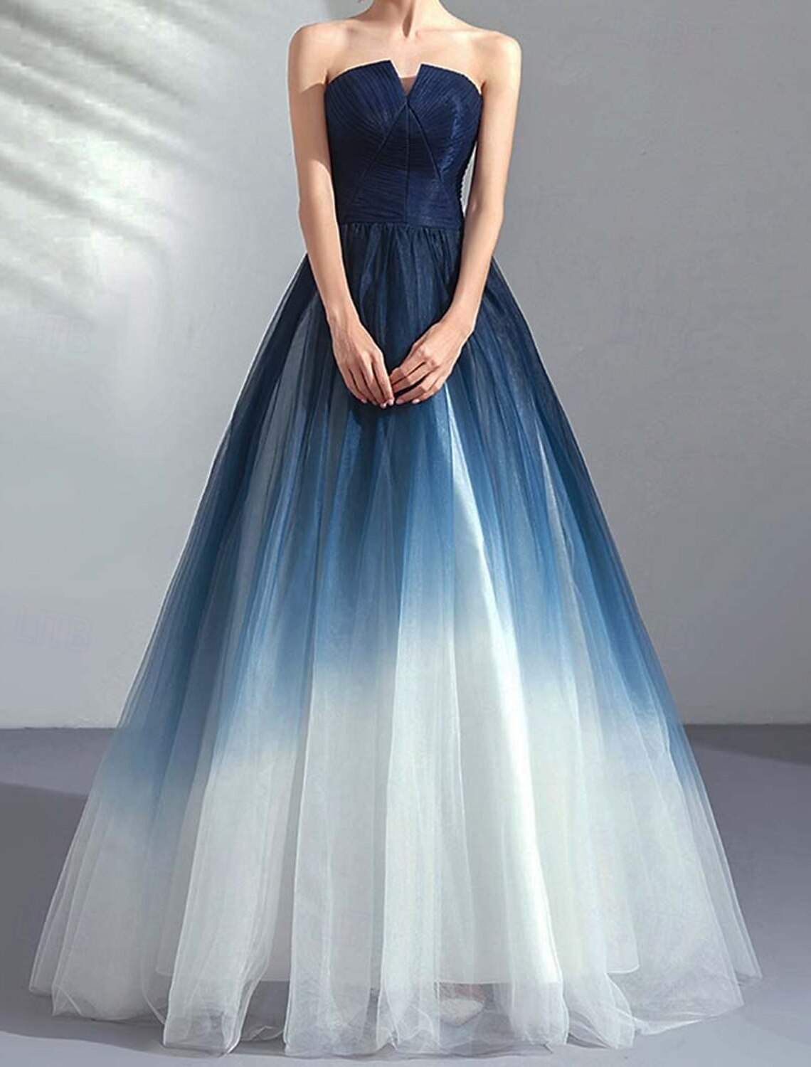 Ombre A-Line Prom Dresses Evening Dress Pleated Formal Masquerade Floor Length Sleeveless Strapless Tulle with
