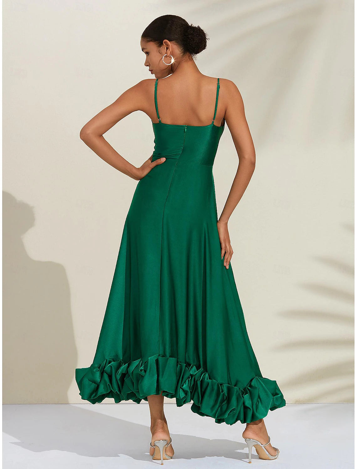 Women's Green Luxe Satin Special Occasion Dress 3D Ruffle Cami Maxi Party/Wedding Guest Dress dress to impress