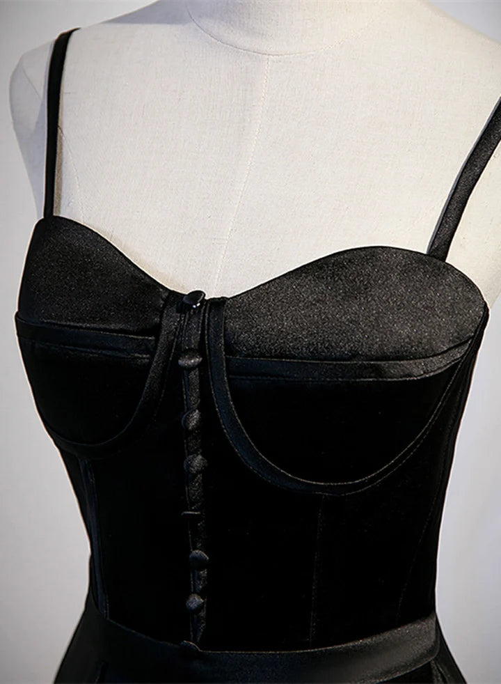 Black Satin Long Party DressBlack Simple Junior Prom Dress