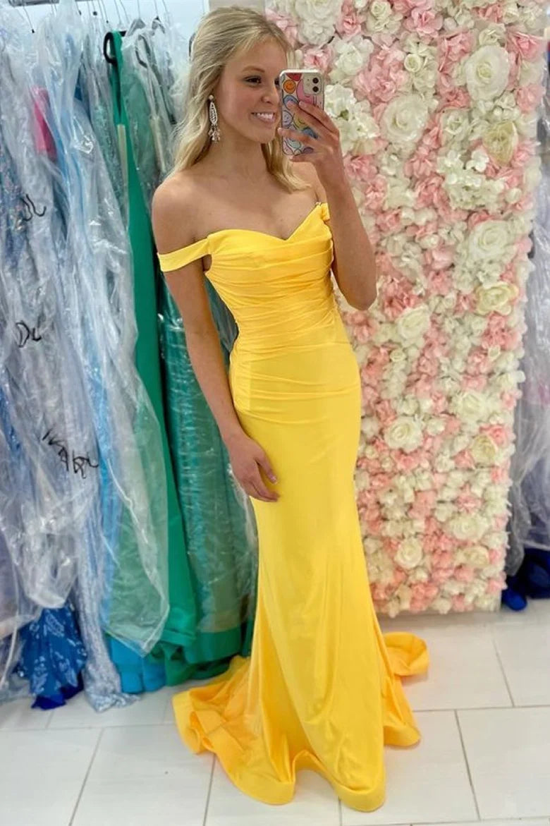 Simple Royal Blue Mermaid Off the Shoulder Long Formal Dress