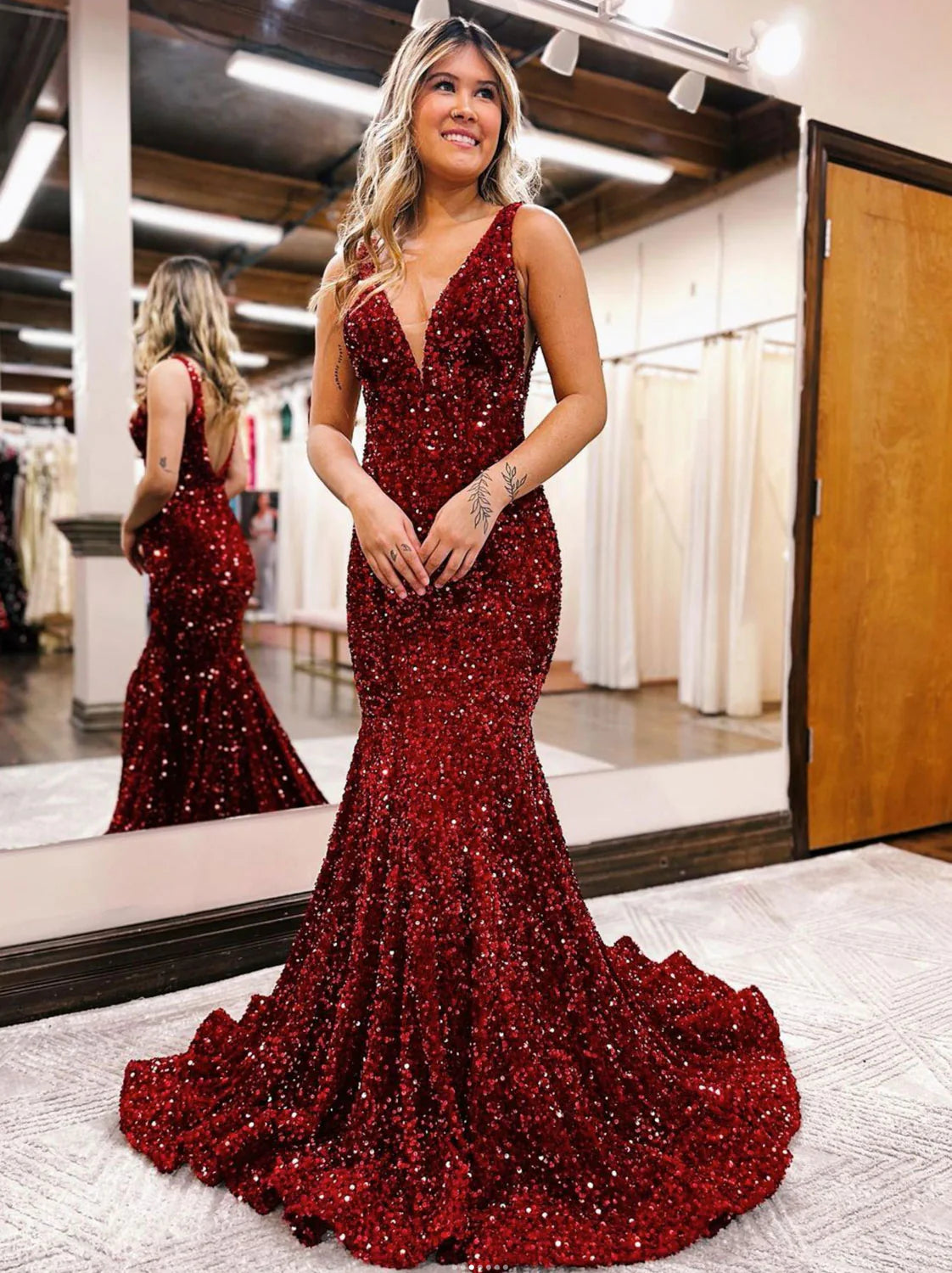 Unique Velvet Sequin Mermaid Long Prom Dresses Sequin Formal Dresses