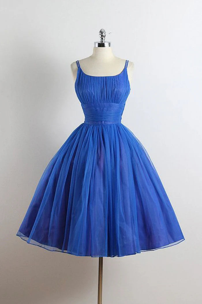Scoop Neckline Royal Blue Party Dress  A-Line Spaghetti Strap Short Evening Dress
