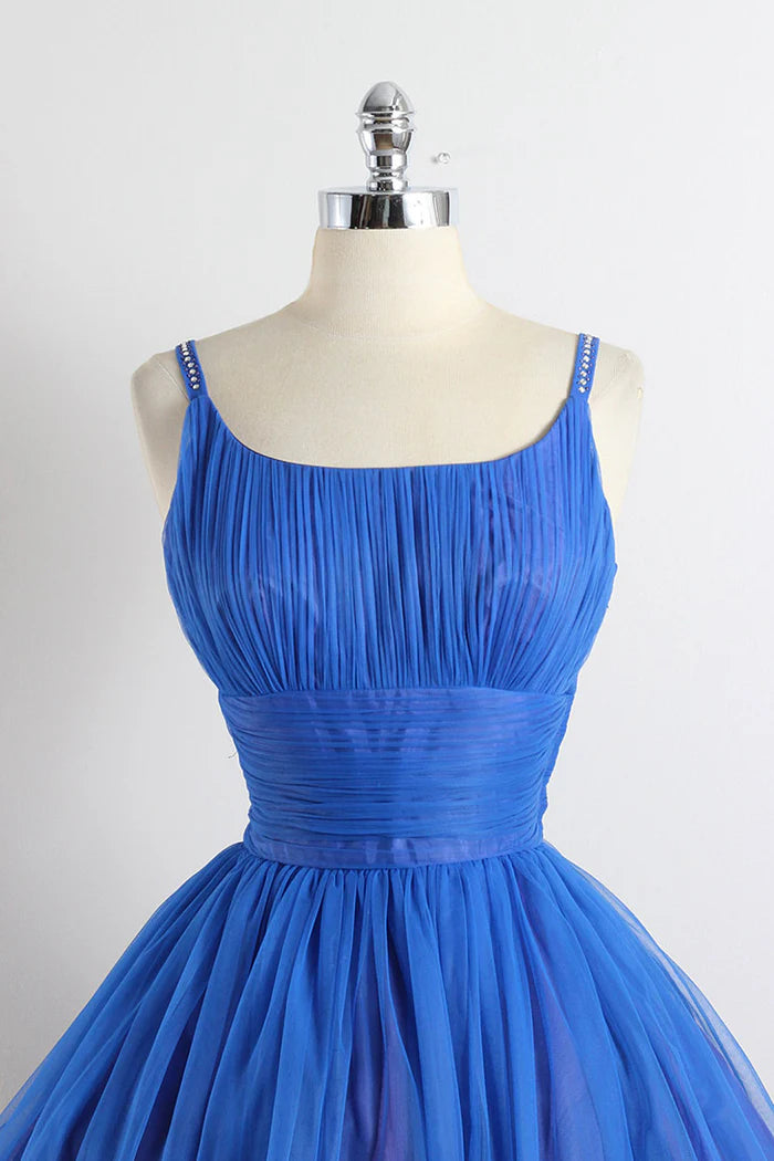 Scoop Neckline Royal Blue Party Dress  A-Line Spaghetti Strap Short Evening Dress