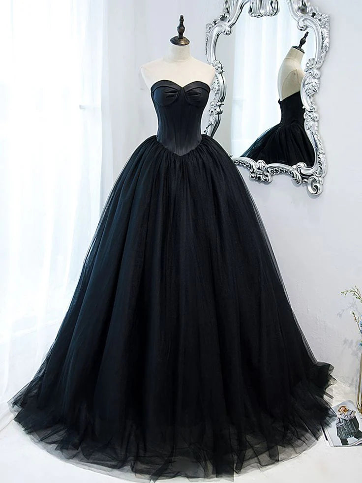 Black minimalist sweetheart chiffon long ball dress formal evening gown
