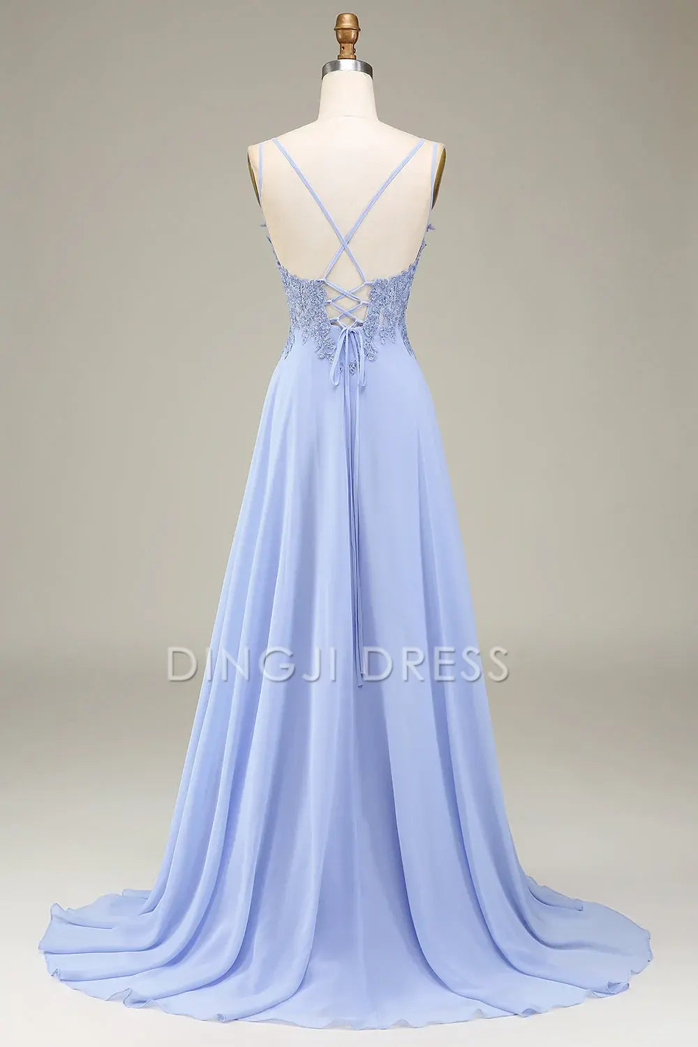 DingJiDress High Quality Dress A-Line Spaghetti Strap Backless Side Fork With Appliques Long Prom Dress