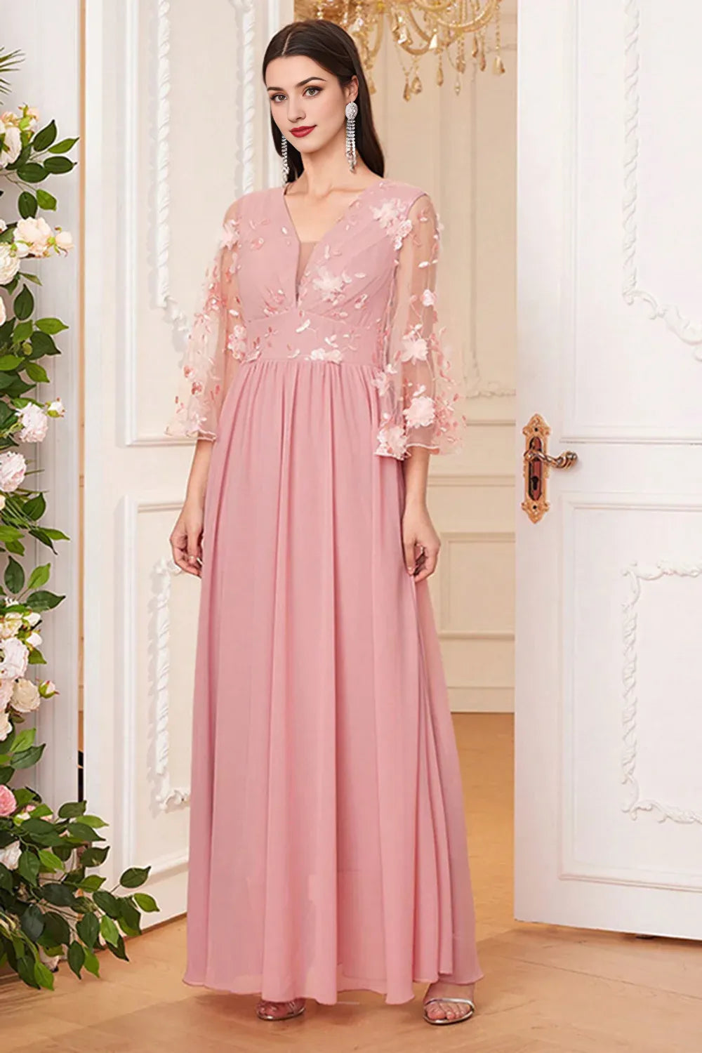 Pink A Line Mother Of The Bride Dress with Appliques