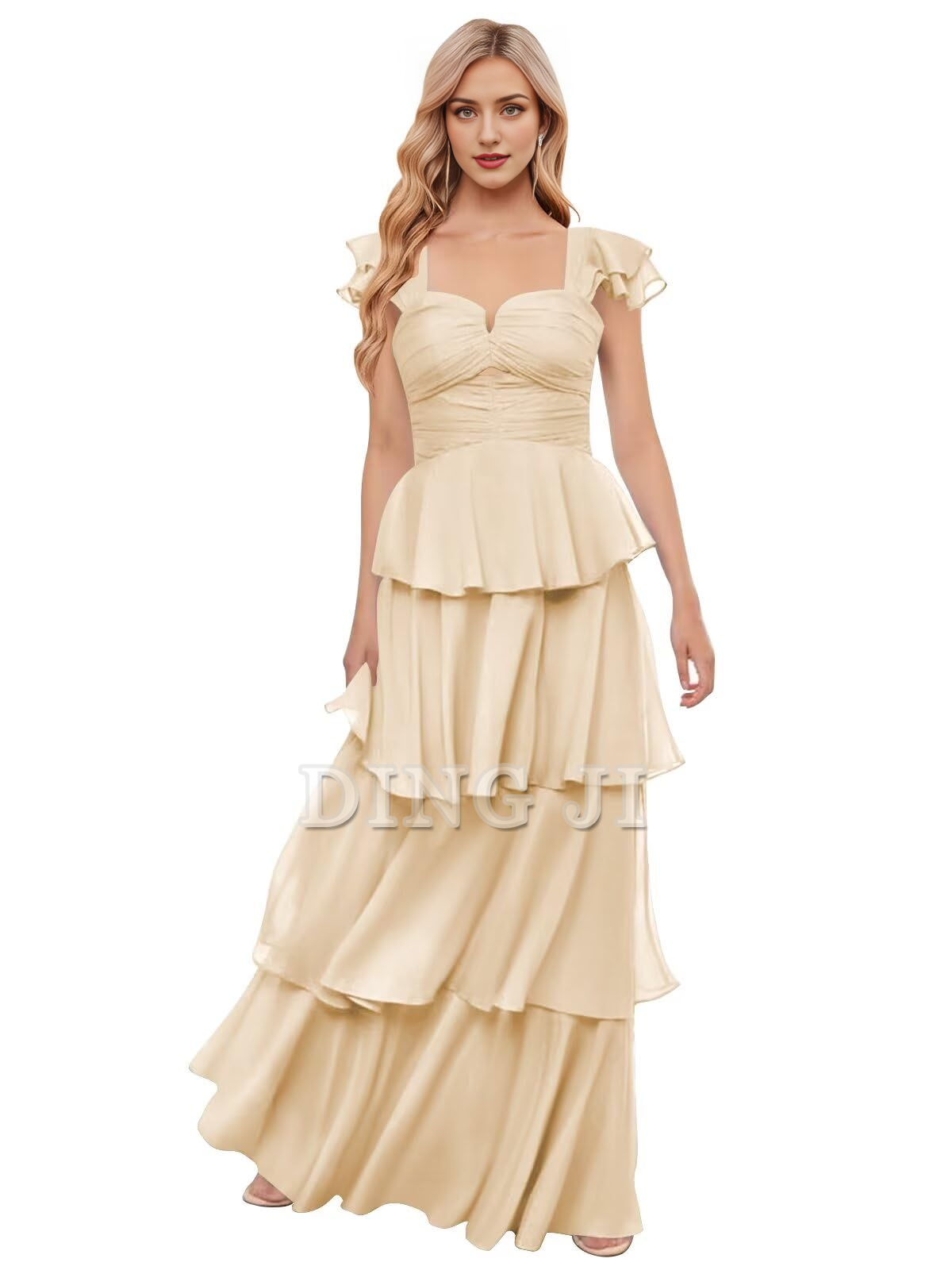 DingJiDress Prom Dresses Elegant Tiers Chiffon Backless Off The Shoulder Long Formal Wear Dresses