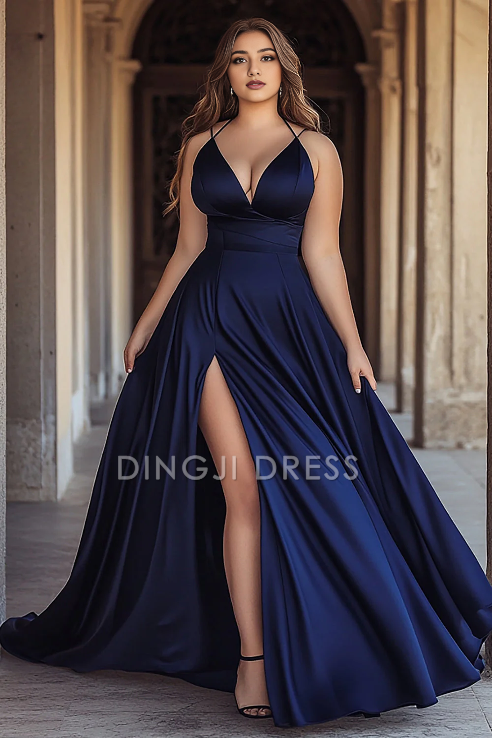 DingJiDress High Quality Dress A Line Spaghetti Straps Satin Long With Slit Charming Prom Dress