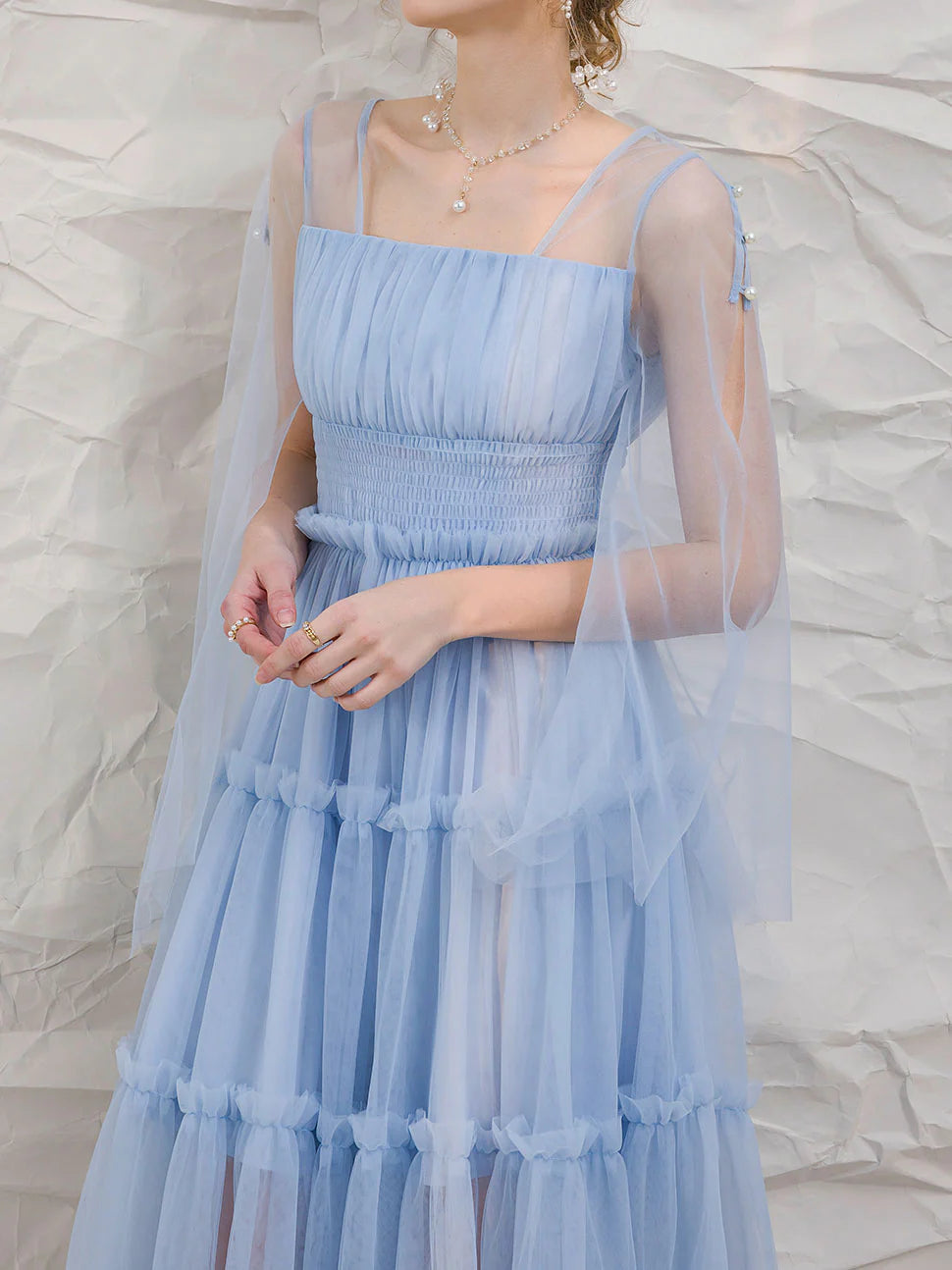 Blue tulle tea length prom dress blue tulle formal evening dress