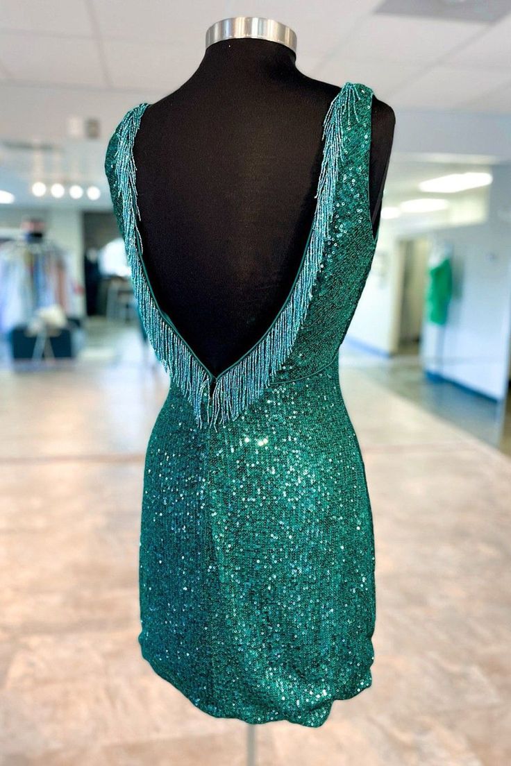 V-Neck Sequin Cutout Short Homecoming Dress