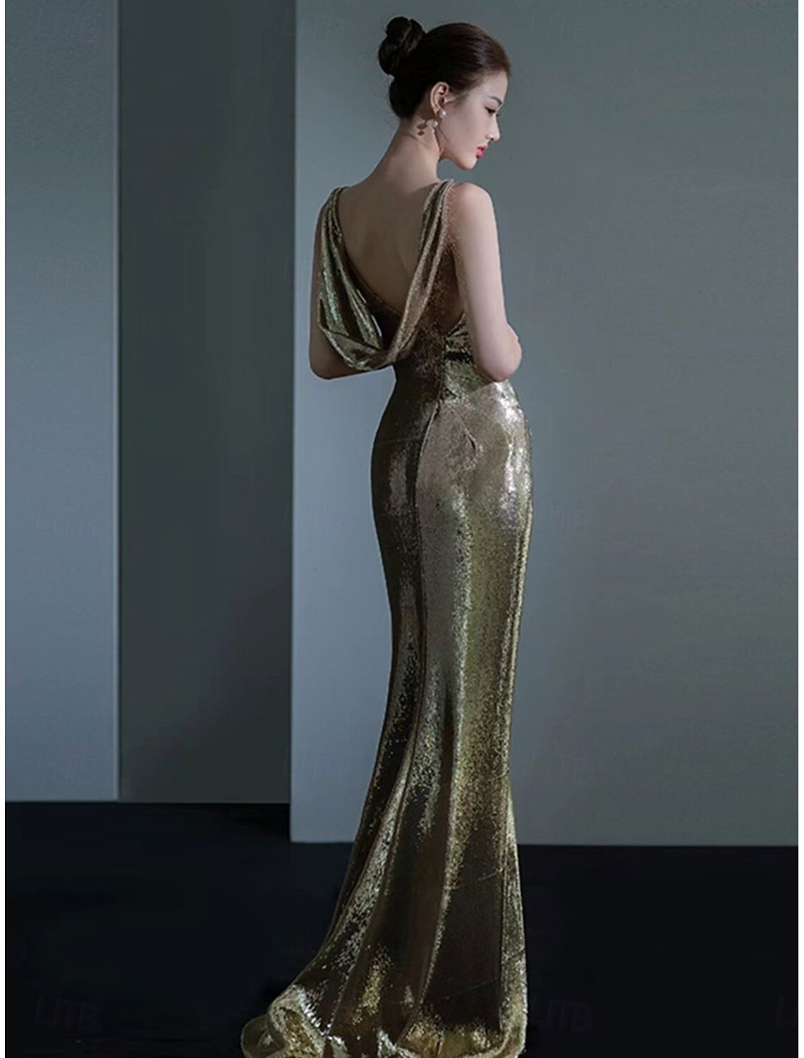 Mermaid / Trumpet Quinceanera Dresses Prom Dress Wedding Guest Floor Length Sleeveless Cowl Neck Polyester Backless