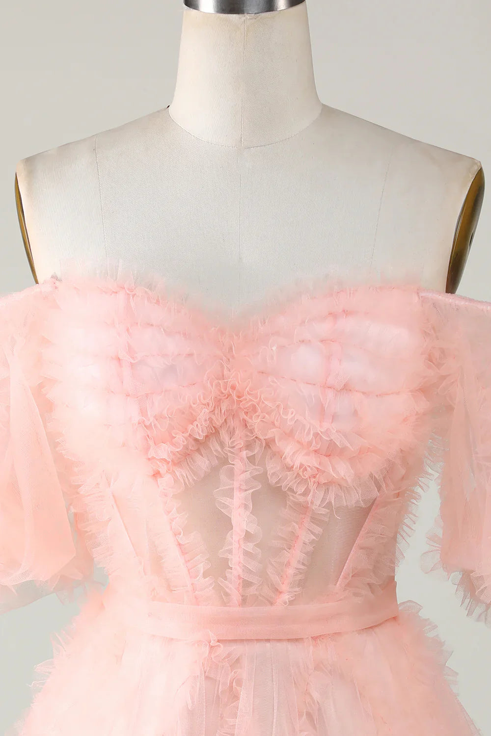 DingJiDress Cute A line Blush Tulle Off The Shoulder Short Homecoming Dress