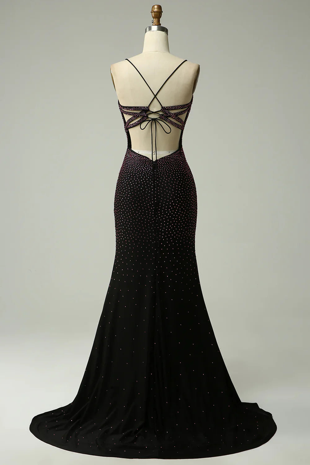 DingJiDress Dark Purple Spaghetti Straps Mermaid Prom Dress with Beading