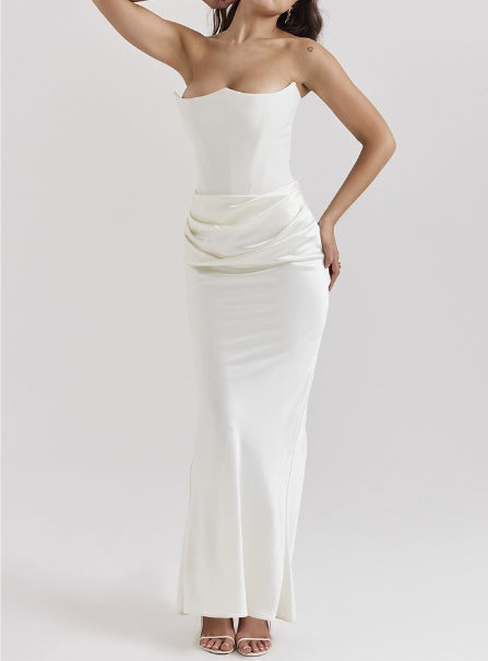 Strapless sexy backless slim evening dress