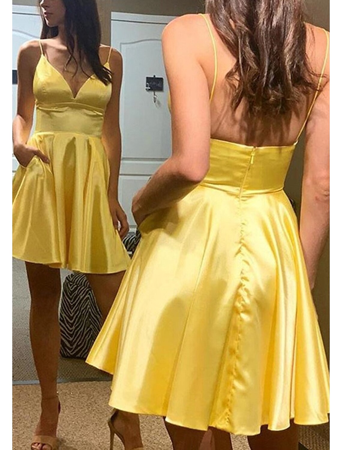 A-Line Homecoming Dresses Sparkle & Shine Dress Homecoming Graduation Short / Mini Sleeveless V Neck Belt / Sash Cotton Backless with Glitter