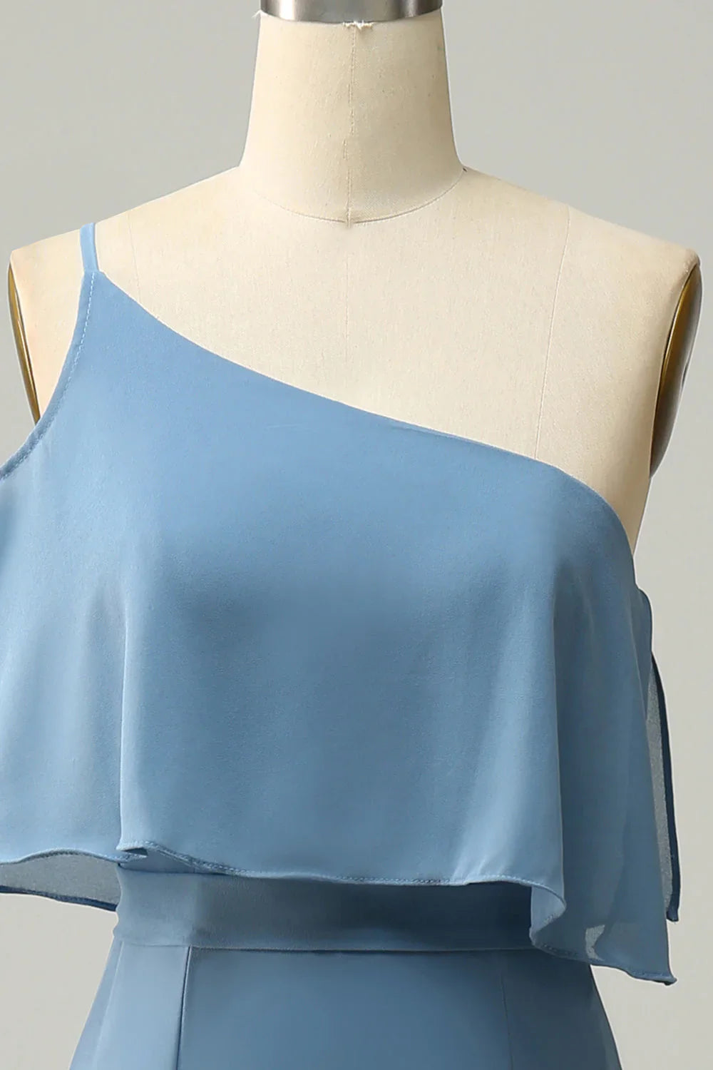 DingJiDress Sheath One Shoulder Blue Plus Size Bridesmaid Dress with Silt