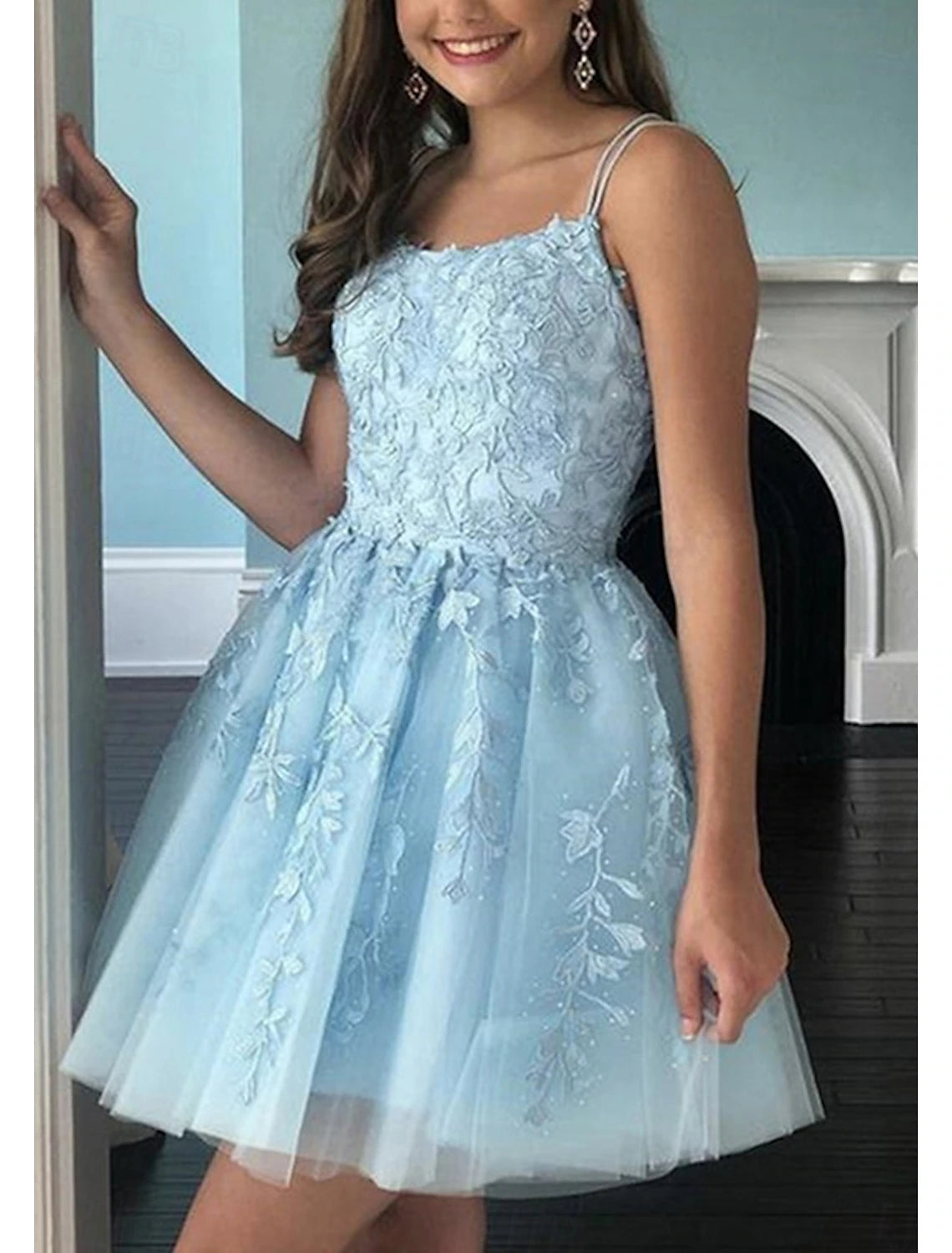 A-Line Homecoming Dresses Party Dress Homecoming Graduation Short / Mini Sleeveless Spaghetti Strap Wednesday Addams Family Cotton Backless with Rhinestone Embroidery Appliques