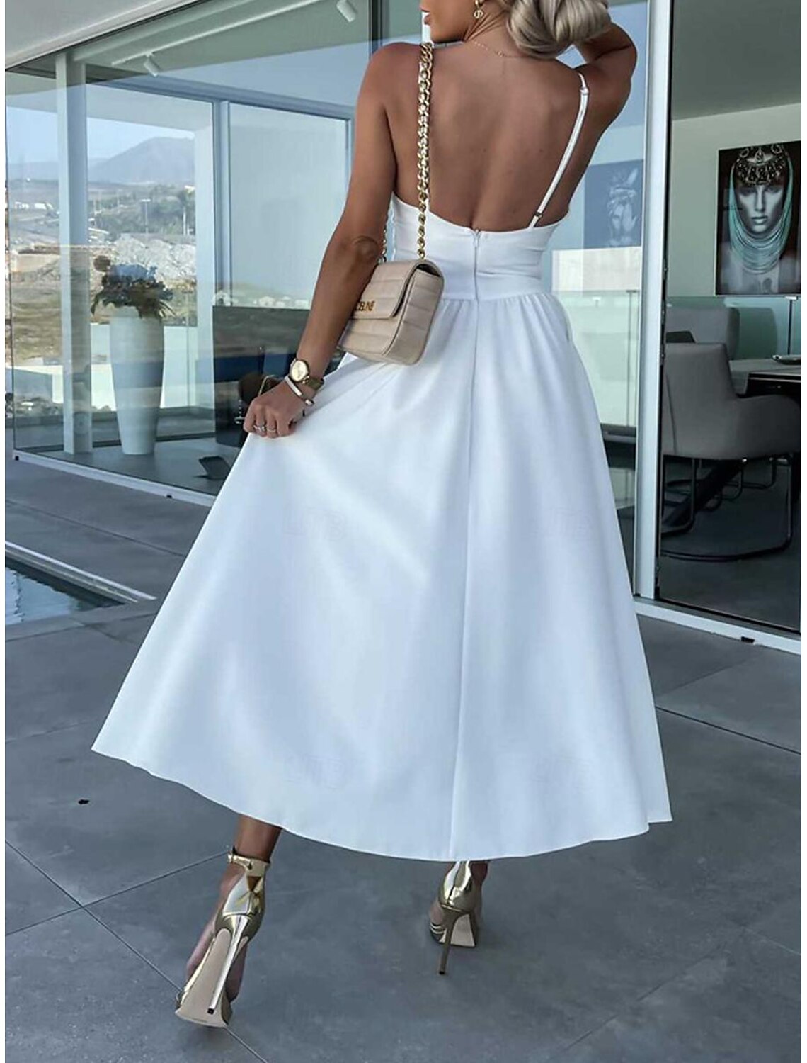 Women's Midi Dress White Dress Graduation Dress Slip Dress A Line Wedding Party Date Regular Fit Sleeveless Strap Black White Pink Fuchsia Summer