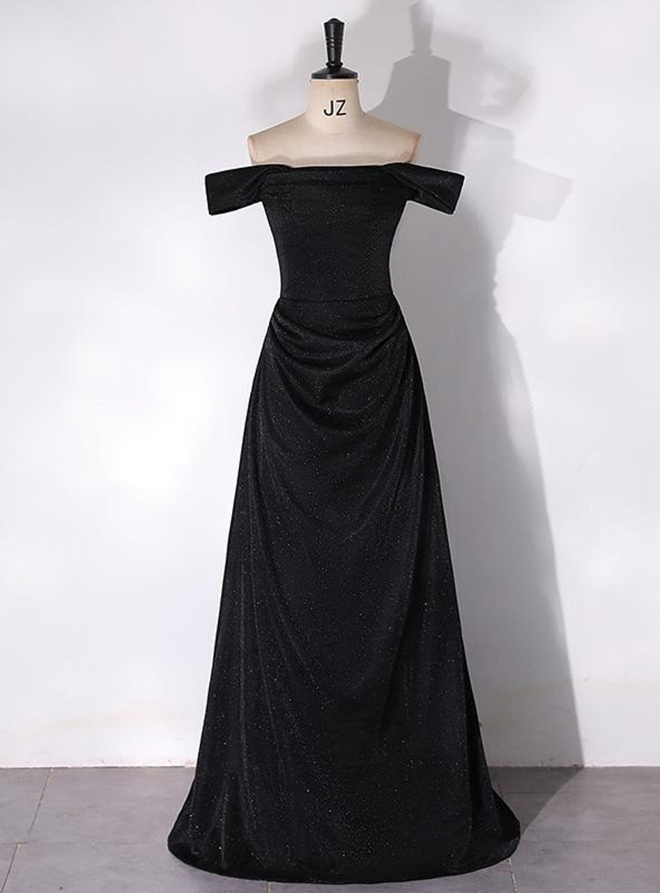 Black Off the Shoulder Pleats Prom Dress