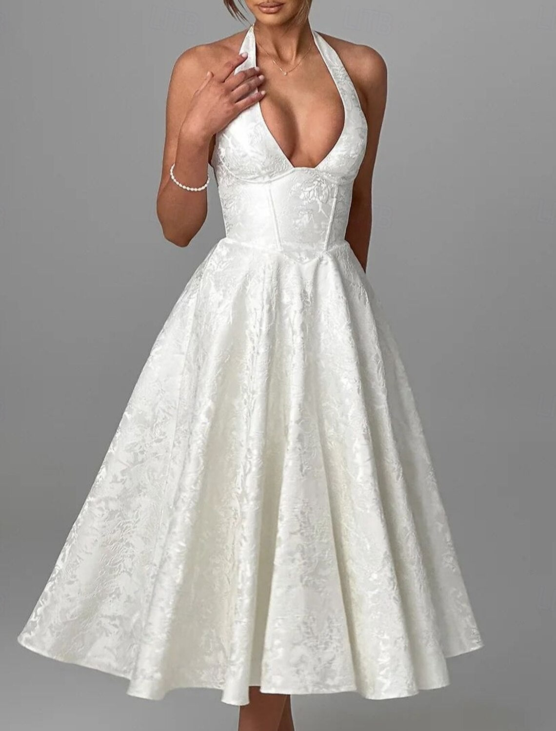 Retro Vintage 1950s Midi Dress Flare Dress Halter Floral Jacquard A-Line Fit & Flare Swing Women's Carnival New Year Valentine's Day Wedding Vacation Tea Party Adults' Dress