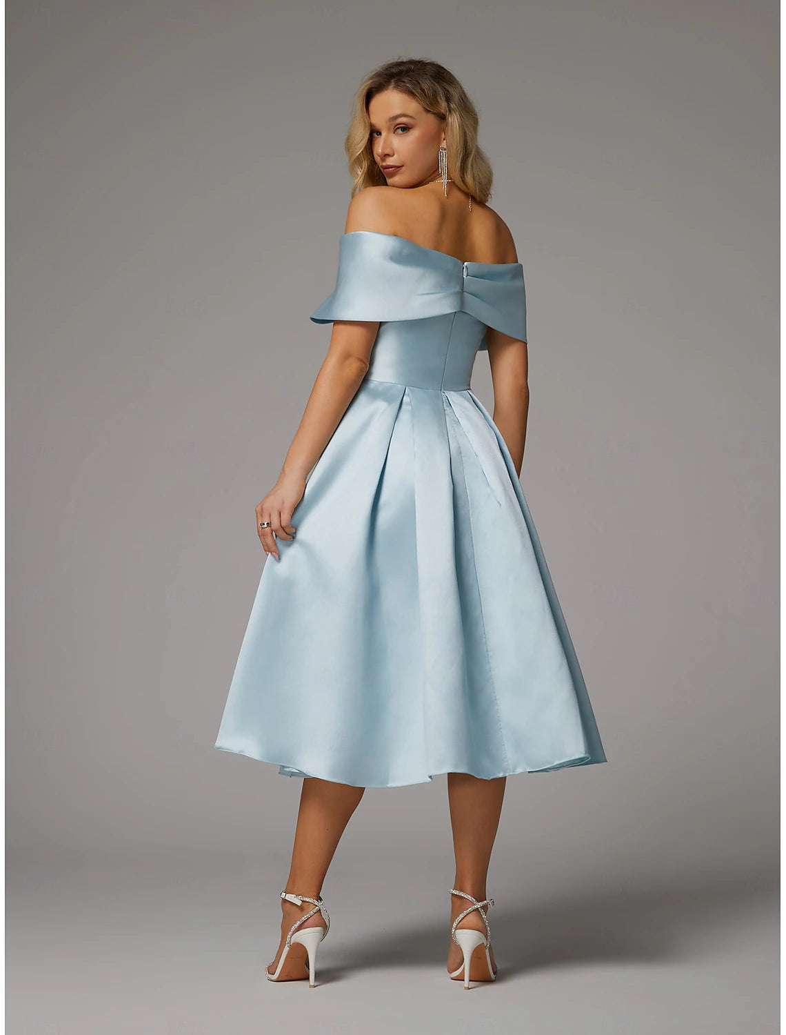 A-Line Cocktail Dresses Elegant Dress Wedding Guest Homecoming Tea Length Short Sleeve V Neck Satin V Back with Pleats Derby Dresses