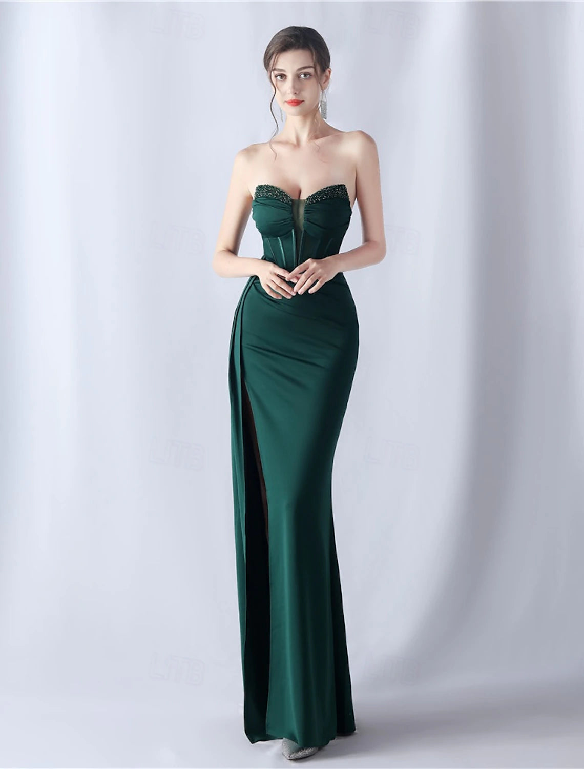 Mermaid Trumpet Prom Dresses Elegant Dress Formal Wedding Floor Length 3/4 Length Sleeve Off Shoulder Stretch Crepe with Glitter Tassel